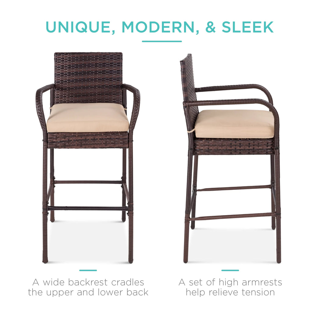 Set of 2 Outdoor Wicker Bar Stools with Cushion F6657