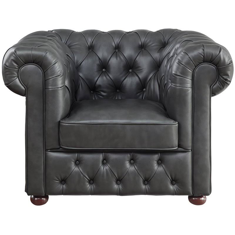 Faux Leather Tufted Chesterfield Arm Chair in Gray and Brown Q4027