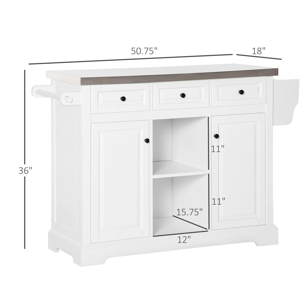 White Pine Wood Stainless Steel Rolling Kitchen Island Cart Y10892