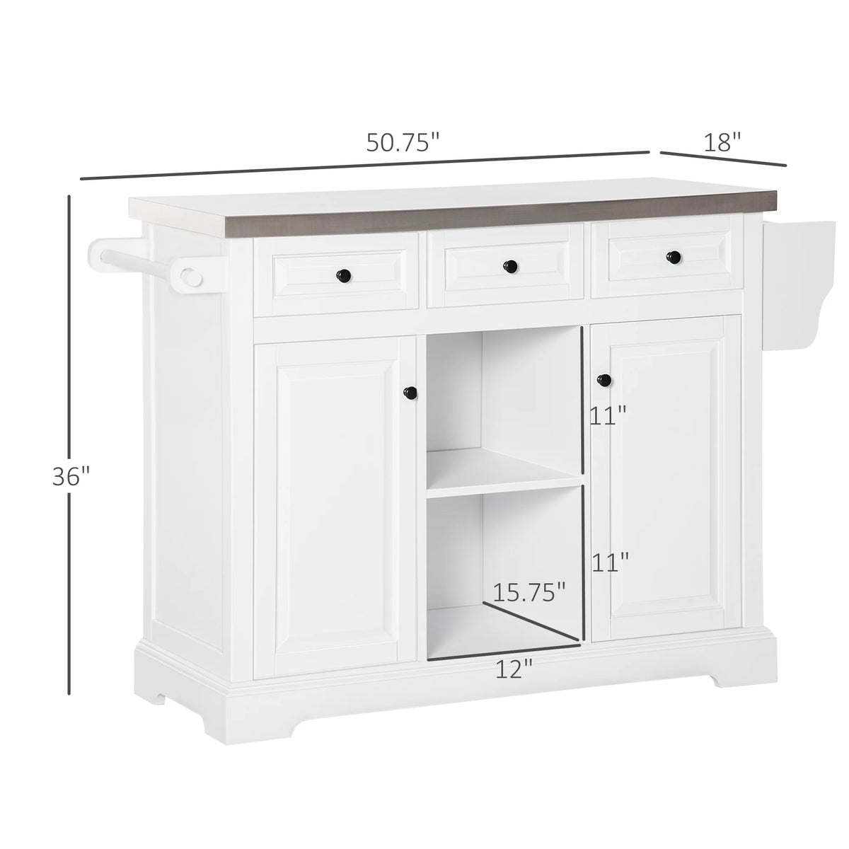 White Pine Wood Stainless Steel Rolling Kitchen Island Cart Y10892