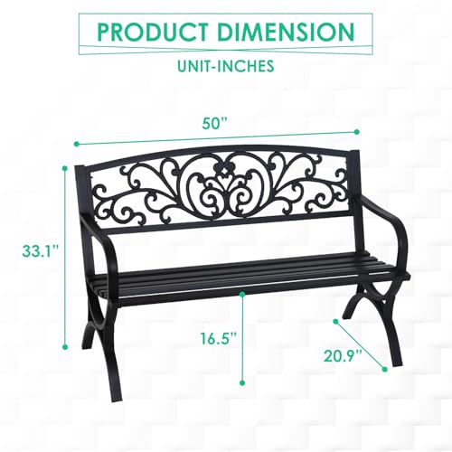 Black Iron Steel Patio Bench with Mesh Pattern M646480