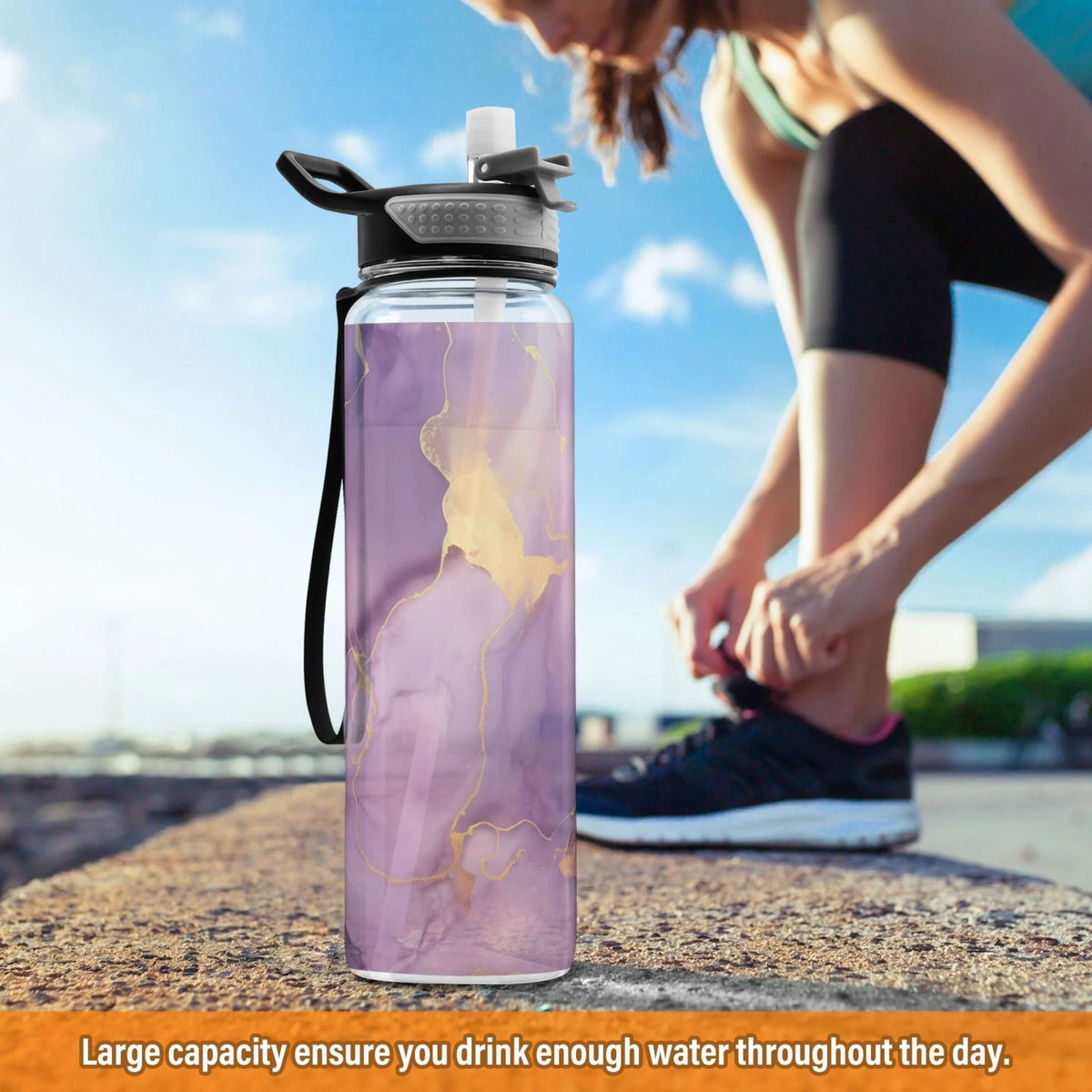 Purple and Gold Marble 32oz Tritan Leakproof Sports Bottle with Straw F567