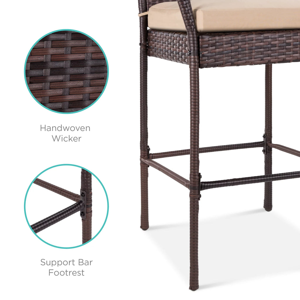 Set of 2 Outdoor Wicker Bar Stools with Cushion F6657