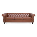 Brown PU Rolled Arm Chesterfield Three Seater Sofa W882049