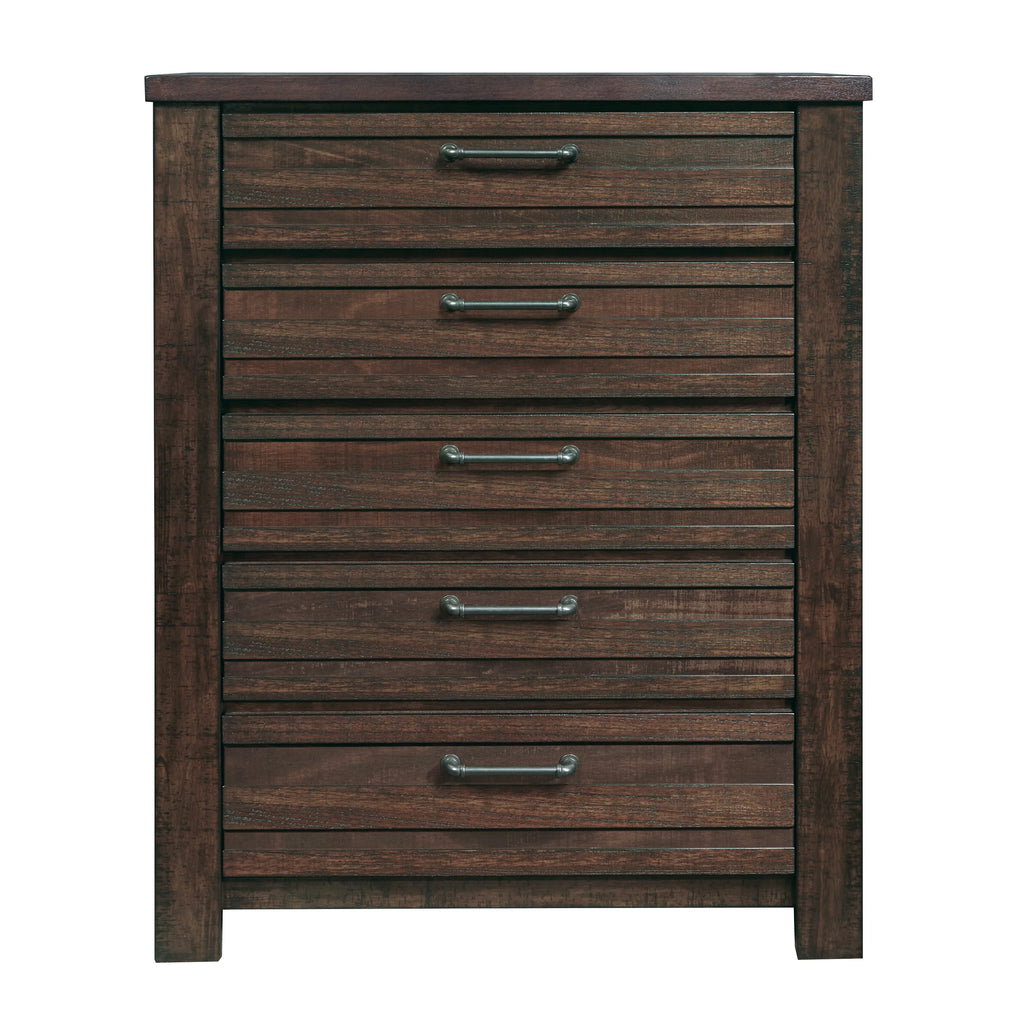 Espresso Wood Queen Bedroom Set with Dresser, Mirror, Nightstands, Chest A41148