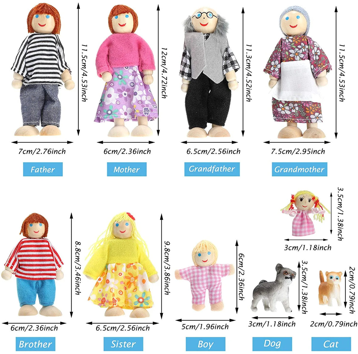 6 Pcs Wooden Dollhouse Family Set Mini People Figures N684