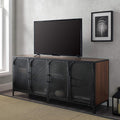 Rustic Oak Metal Mesh Double Door Rolling Bar Cabinet P441