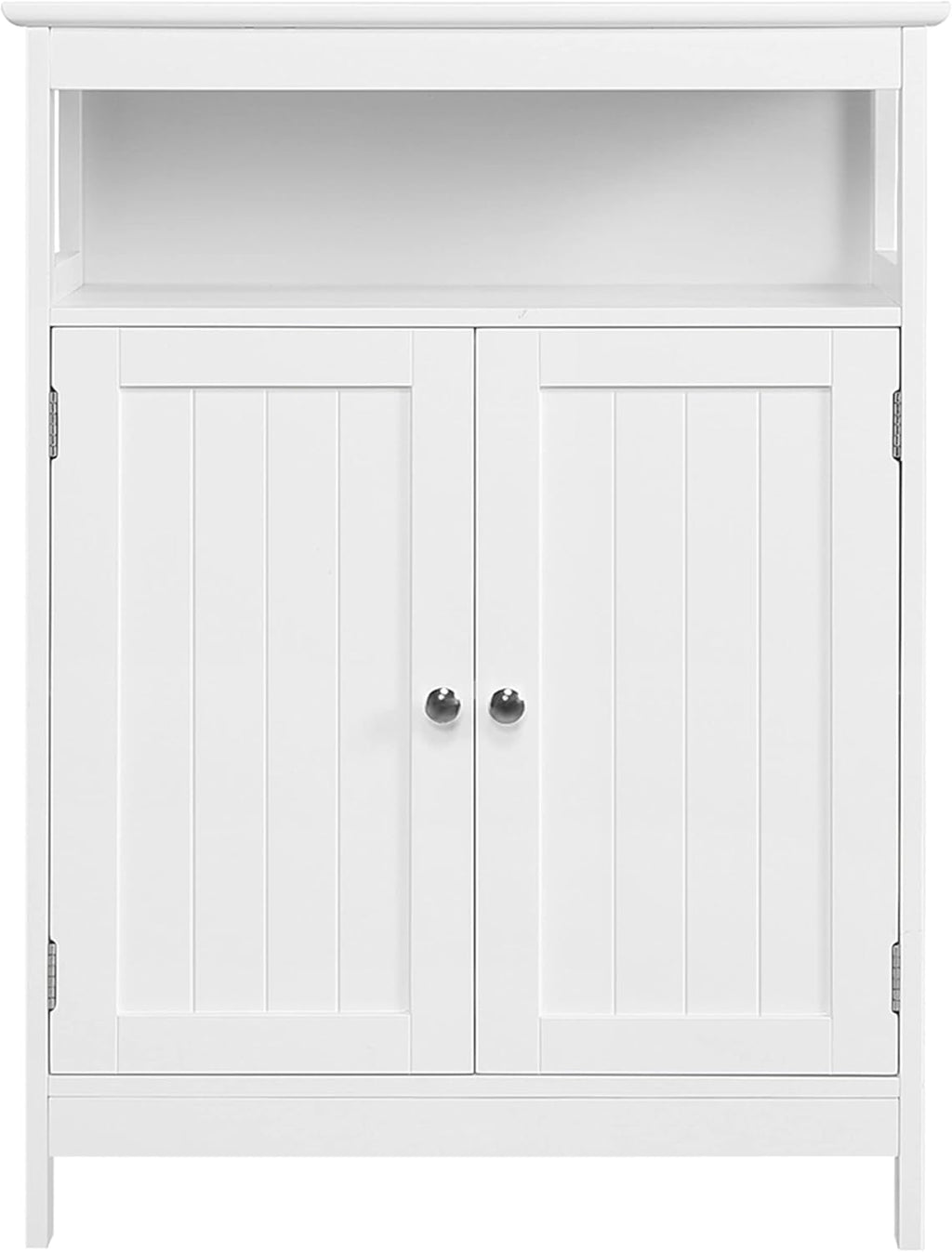 White Wooden Bathroom Floor Cabinet with Double Doors and Adjustable Shelves H52667