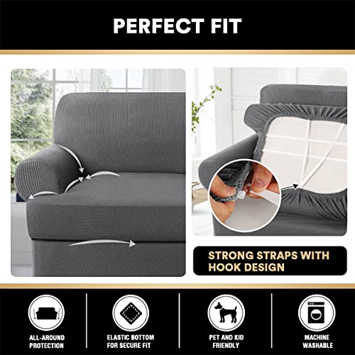 Ivory 3 Pieces Stretch Sofa Covers for T Cushion Sofa O39870