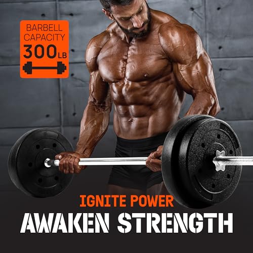 50 LB Barbell Weight Set with Diamond Knurled Handles Z718
