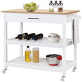 White Kitchen Island Cart with Wheels Storage Drawer O6910