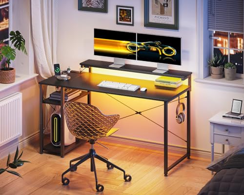 40 Inch Pink Gaming Desk with Shelves W363