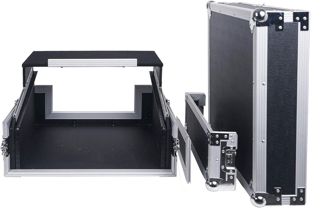 4U PA DJ Rack Road Case with 11U Slant Mixer Top, 20’’ Rackable Depth, 4-Space Size V7349
