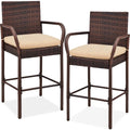 Set of 2 Outdoor Wicker Bar Stools with Cushion F6657