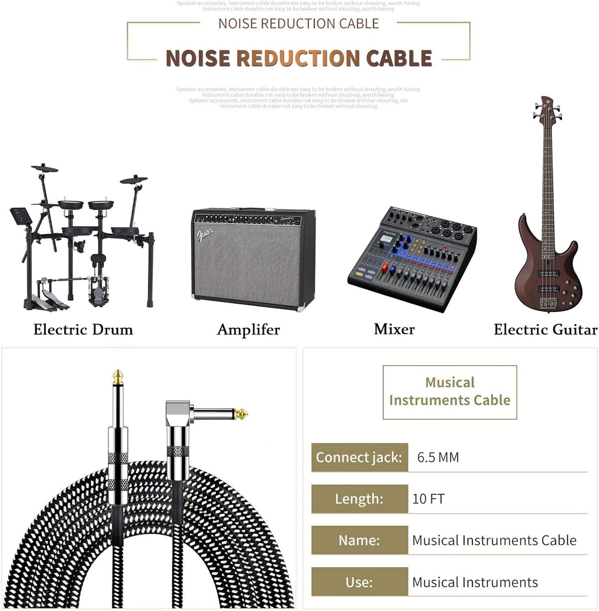 10W Mini Bass Amplifier with 10ft Guitar Cable F2395