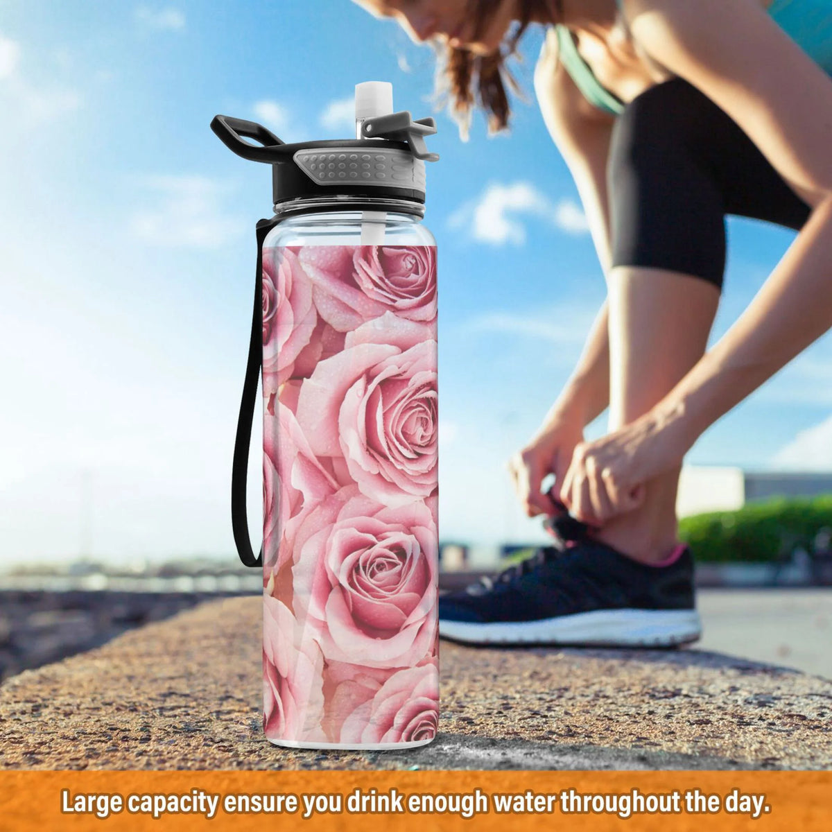 Pink Roses Flowers 32oz Tritan Leakproof Sports Bottle K544