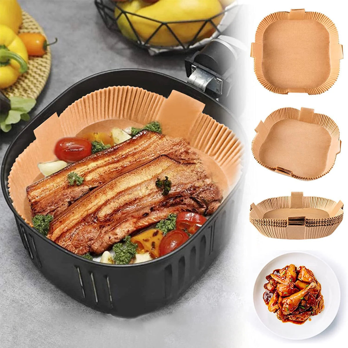 100Pcs 7.9" Air Fryer Disposable Non-Stick Paper Liners V12845