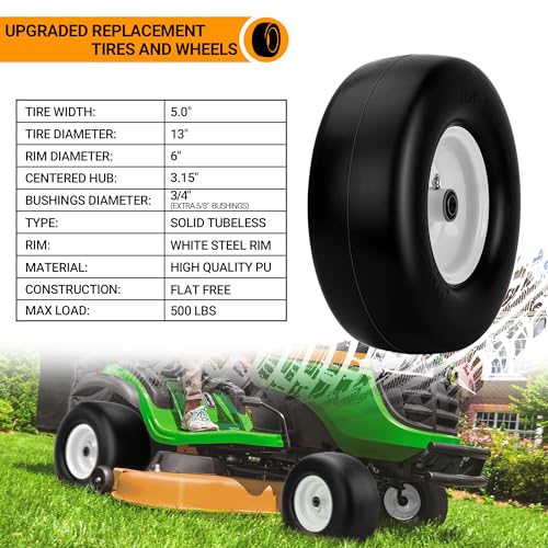 2 PCS 13x5.00-6 Flat Free Tire and Wheel with 3/4" Extra 5/8" Bearings D3787