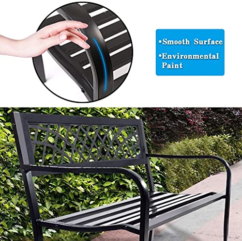 Black Iron Steel Patio Bench with Mesh Pattern M646480