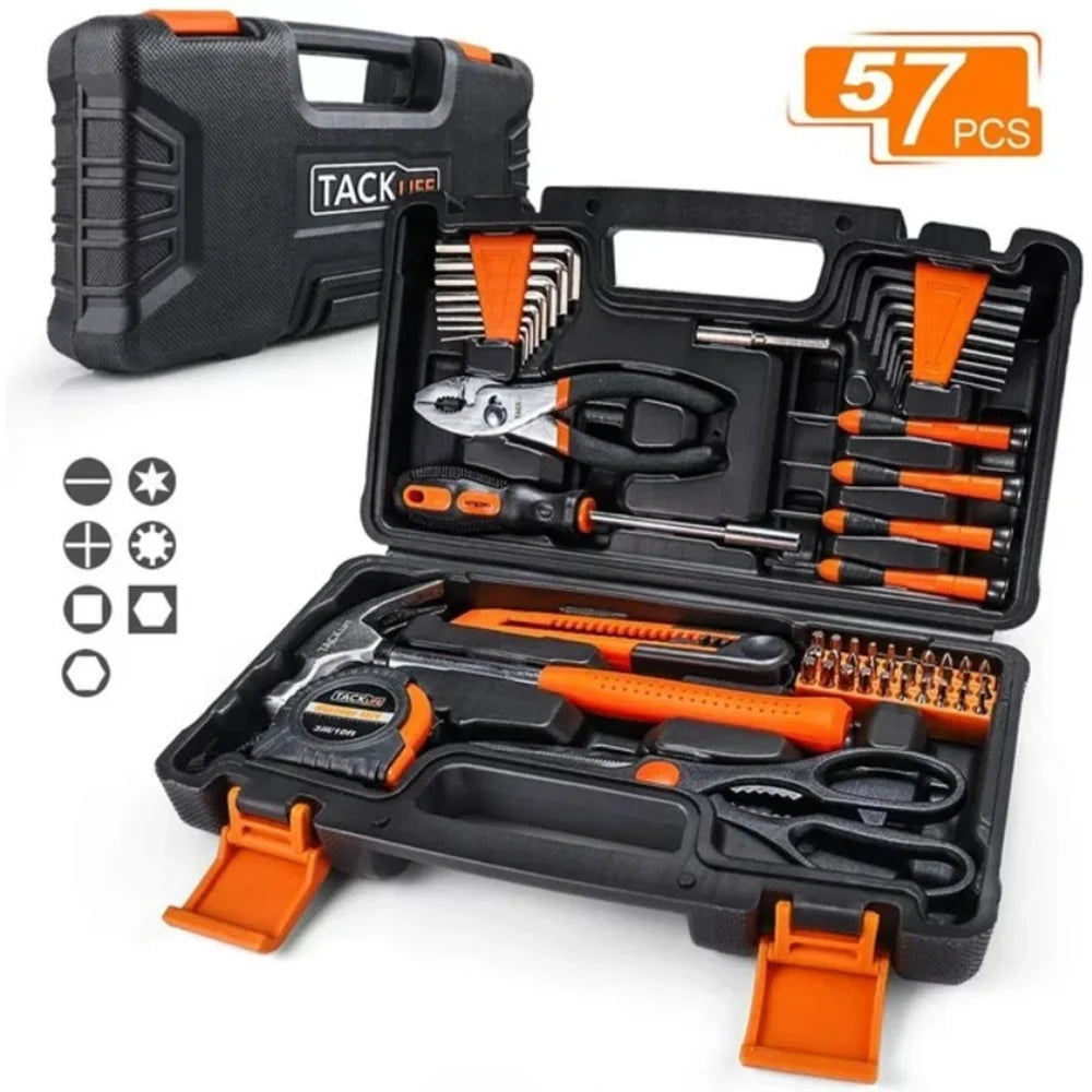 57-Piece Steel Hand Tool Set with Storage Case Black E325