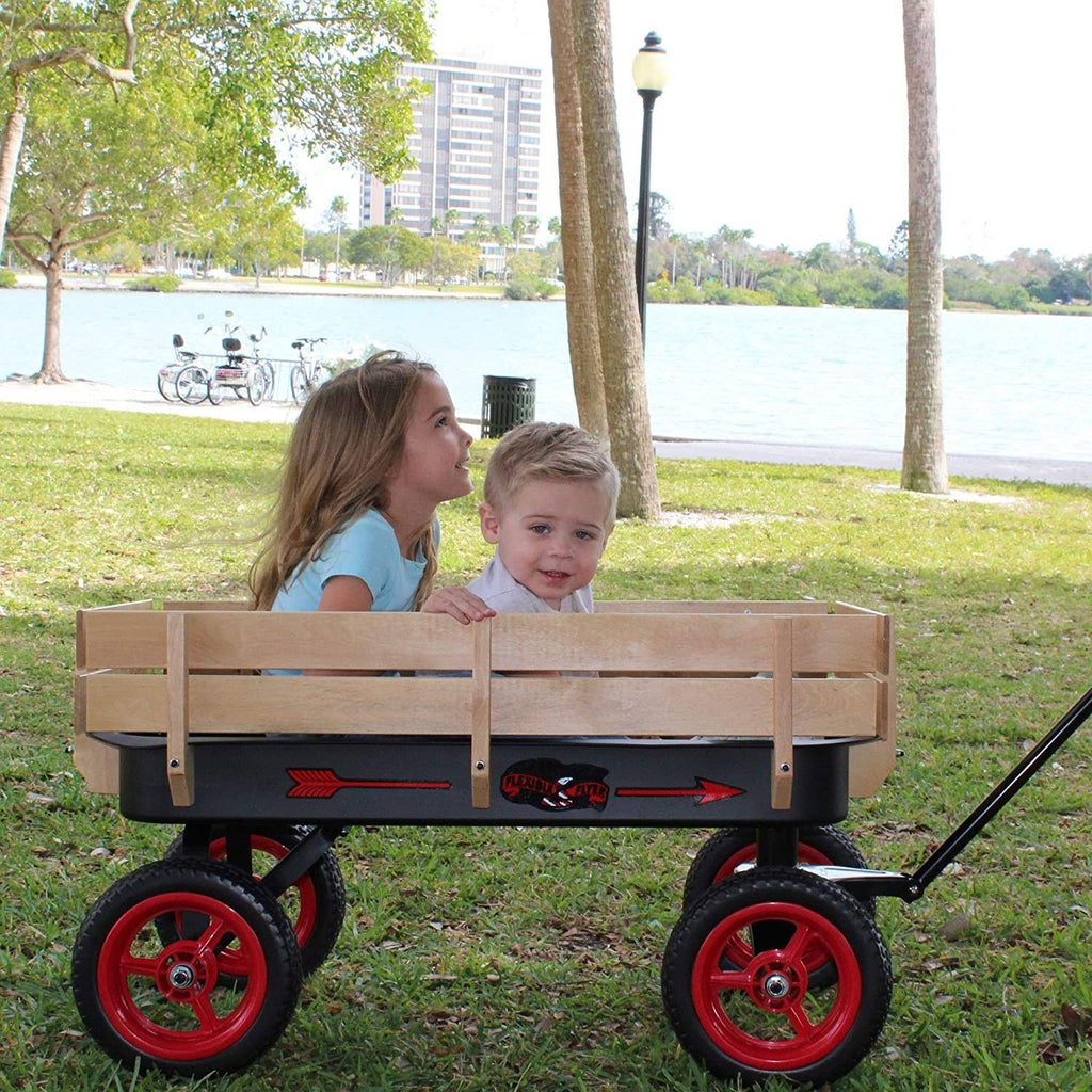 Black and Red Wood and Steel Wagon with Handle V28429