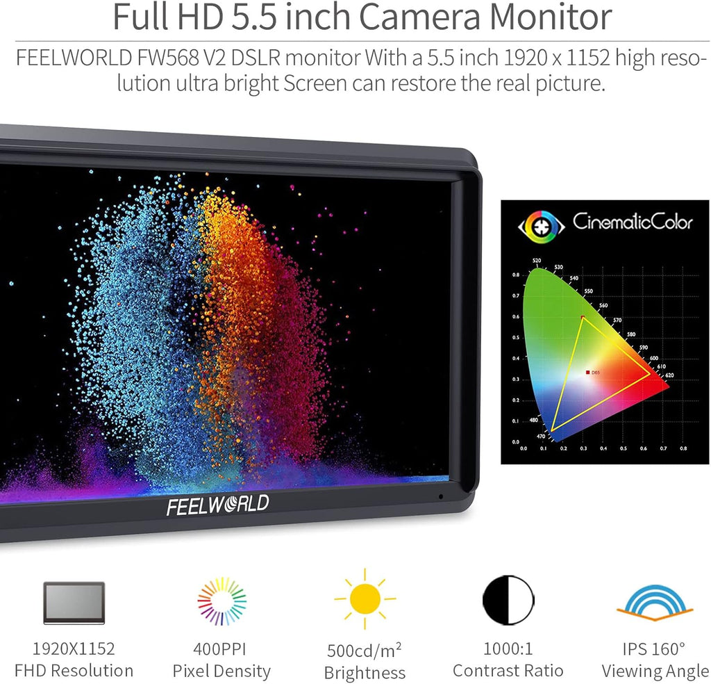 5.5 Inch 4k HDMI Camera Field Monitor with Sunshade and Tilt Arm Mount K38790