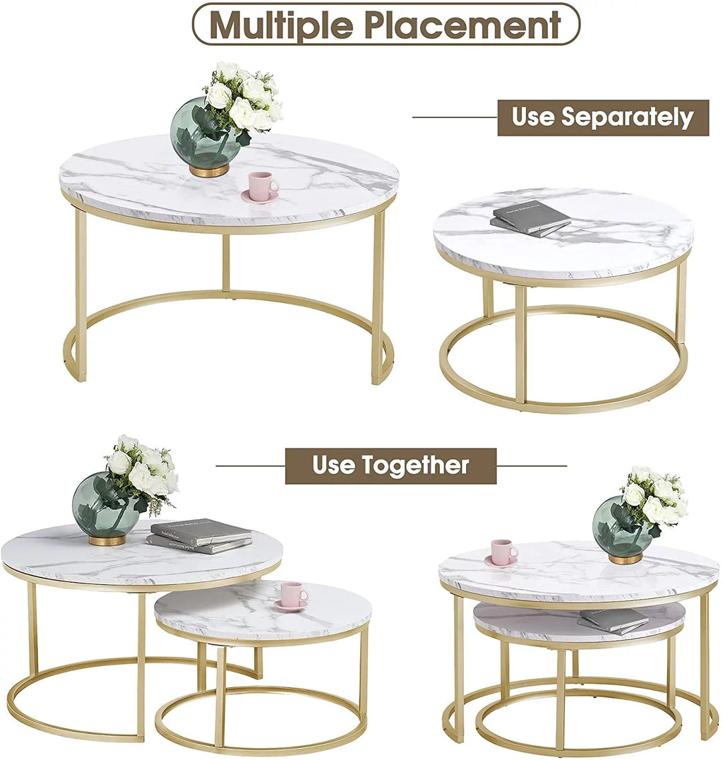 Round Nesting Coffee Table Set Gold W1768