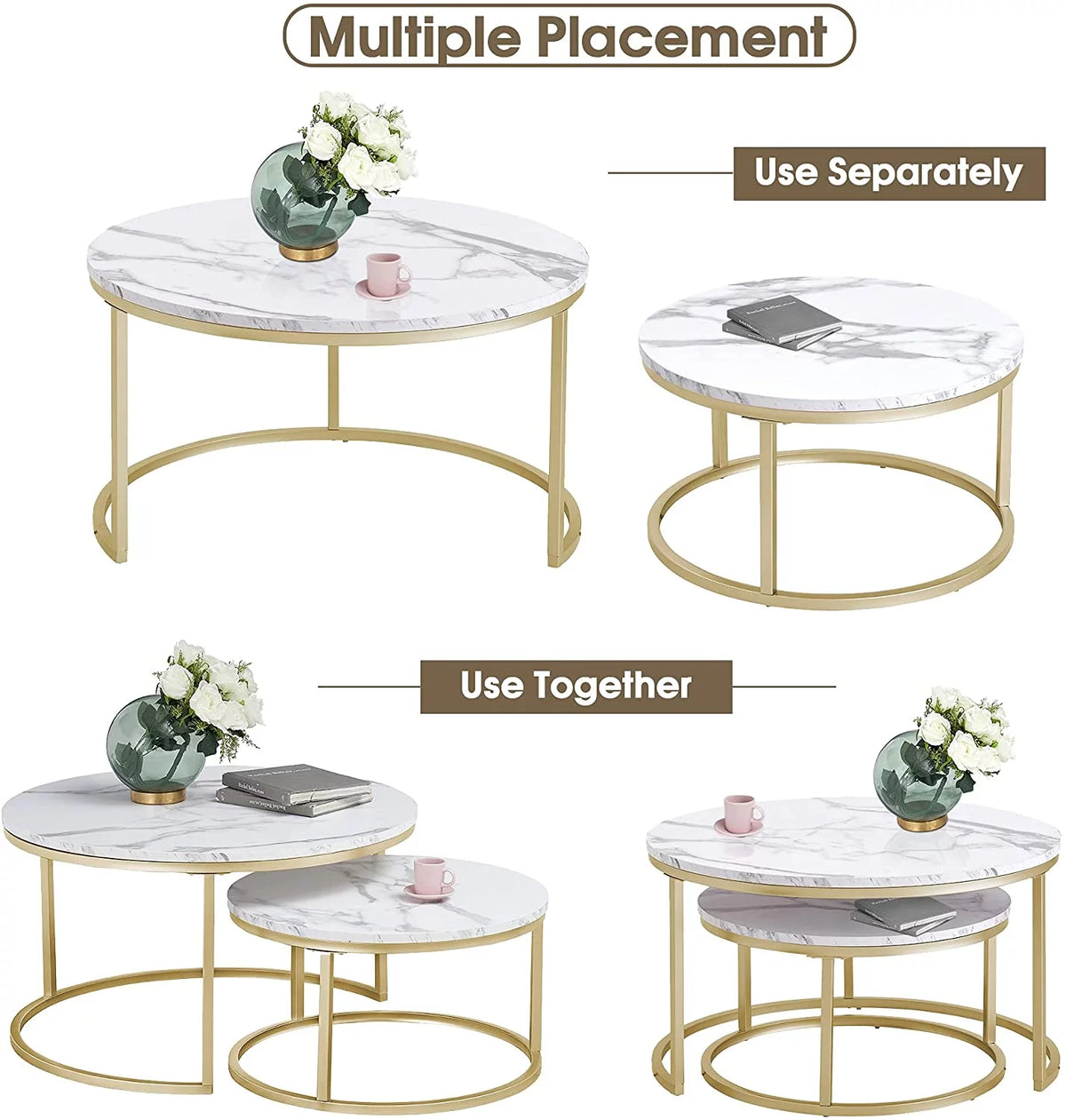 Round Nesting Coffee Table Set Gold W1768
