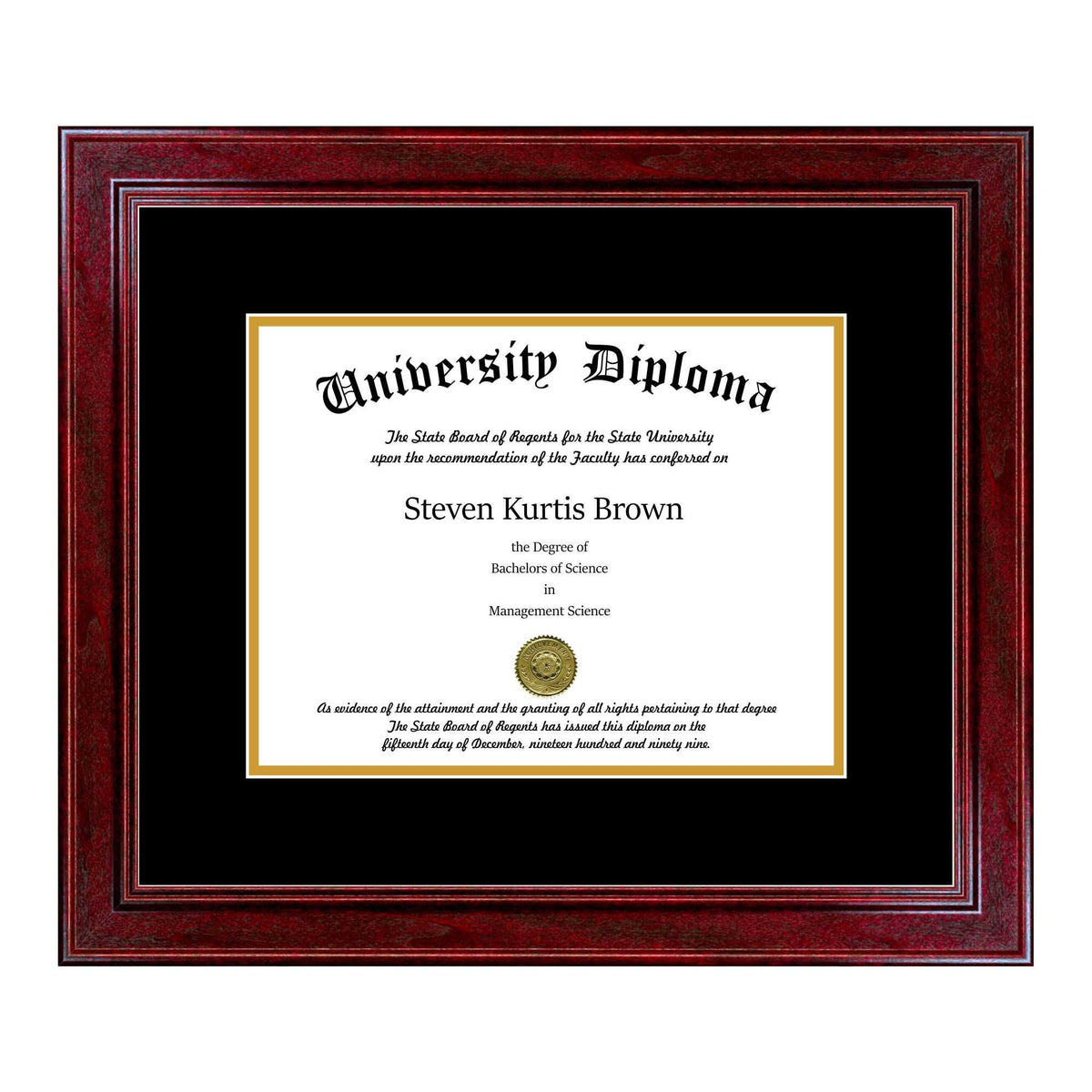 Single Diploma Frame with Double Matting for 17x22 x 14x22 Tall Diploma with Cherry Frame V12153