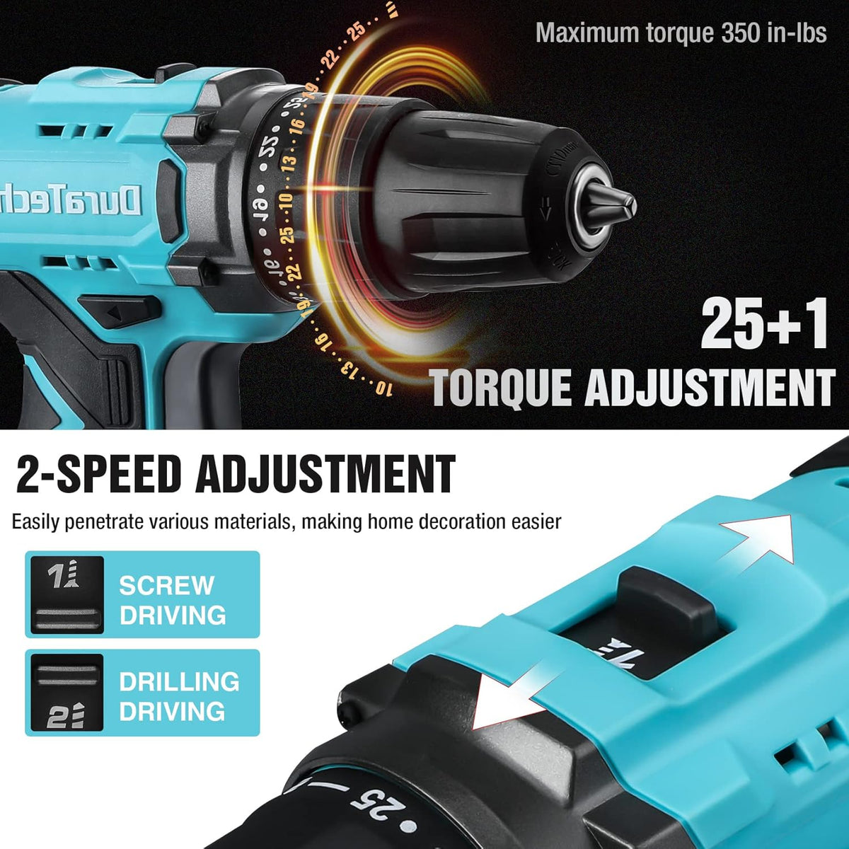 20V Cordless Drill Driver Set with 1/2” Keyless Chuck, 16pcs Drill Bits, Pack of 2 X327