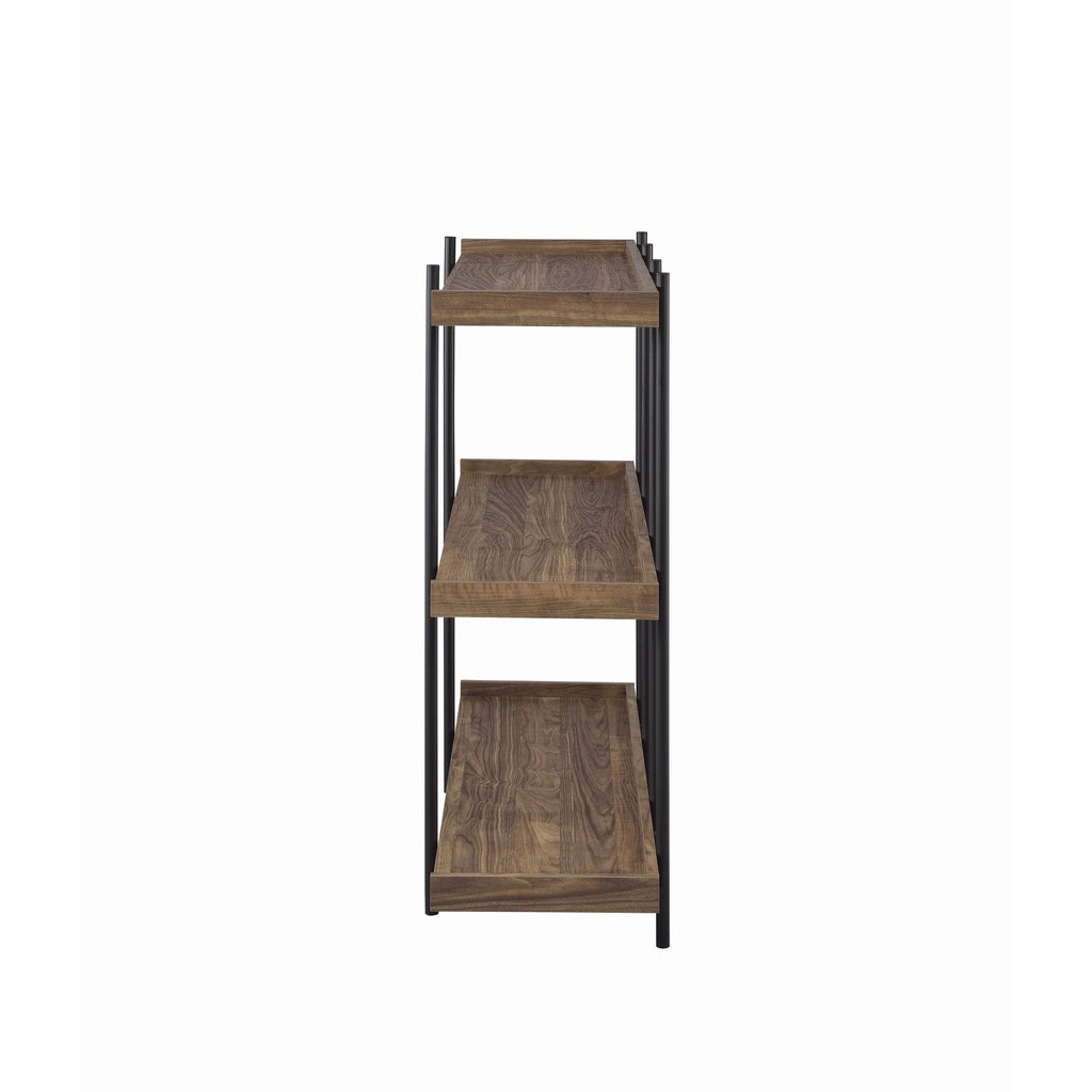 3 Tier Metal Framed Bookcase with Wooden Storage Shelves, Brown and Black H686582