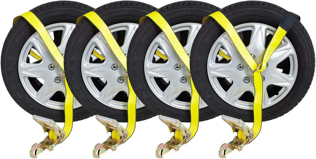 4 Pack 2 x 12' Car Tie Down Ratchet Strap with Chain Anchor S349