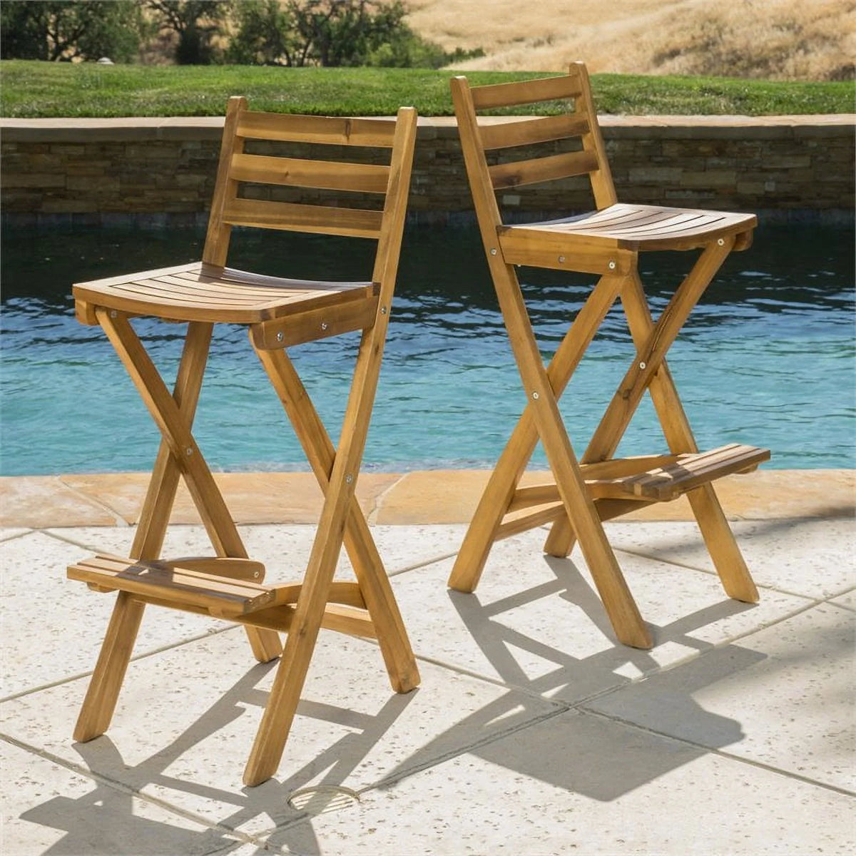 Foldable Outdoor Wood Barstool Set P57475