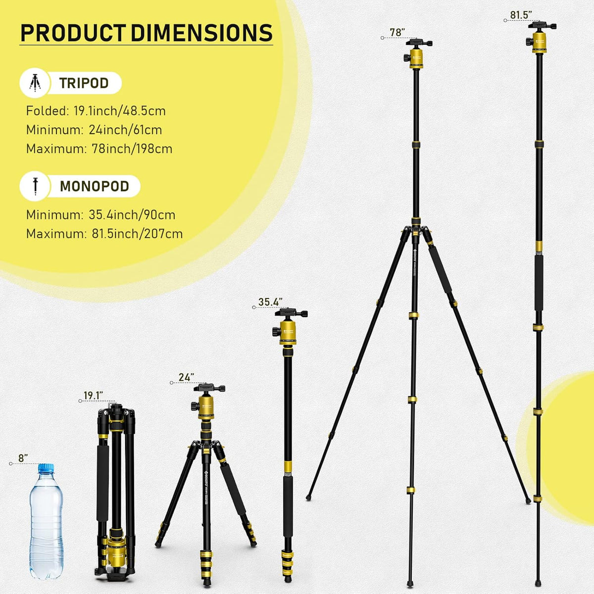 Yellow Compact Aluminum Tripod with 360 Degree Ball Head N69166