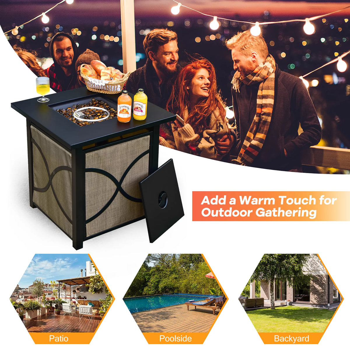 25-Inch Square Propane Fire Pit Table 40000 BTU S310518