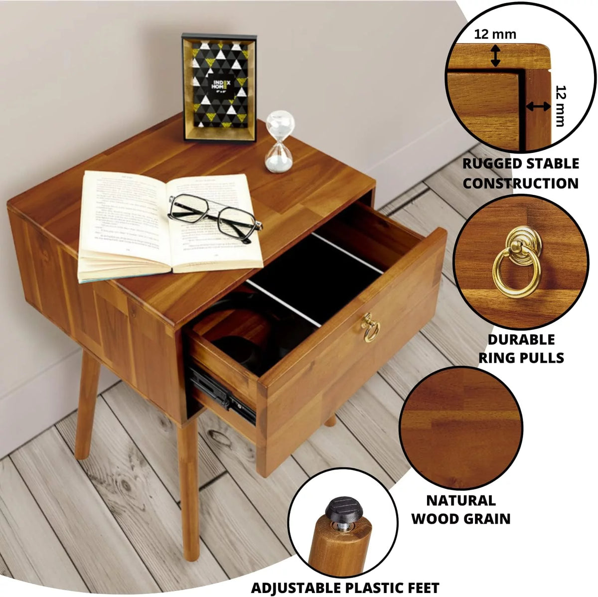 Solid Acacia Wood Nightstand L747651