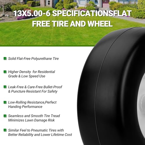2 PCS 13x5.00-6 Flat Free Tire and Wheel with 3/4" Extra 5/8" Bearings D3787