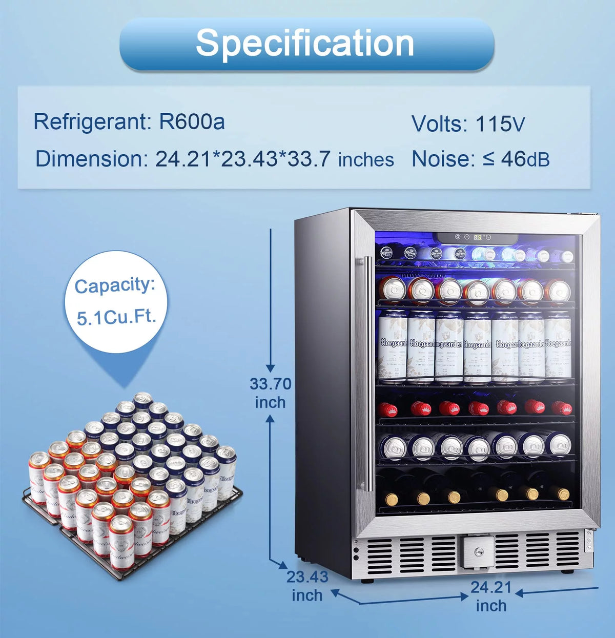 5.1 Cu.ft Beverage Refrigerator Cooler with Lock V2748