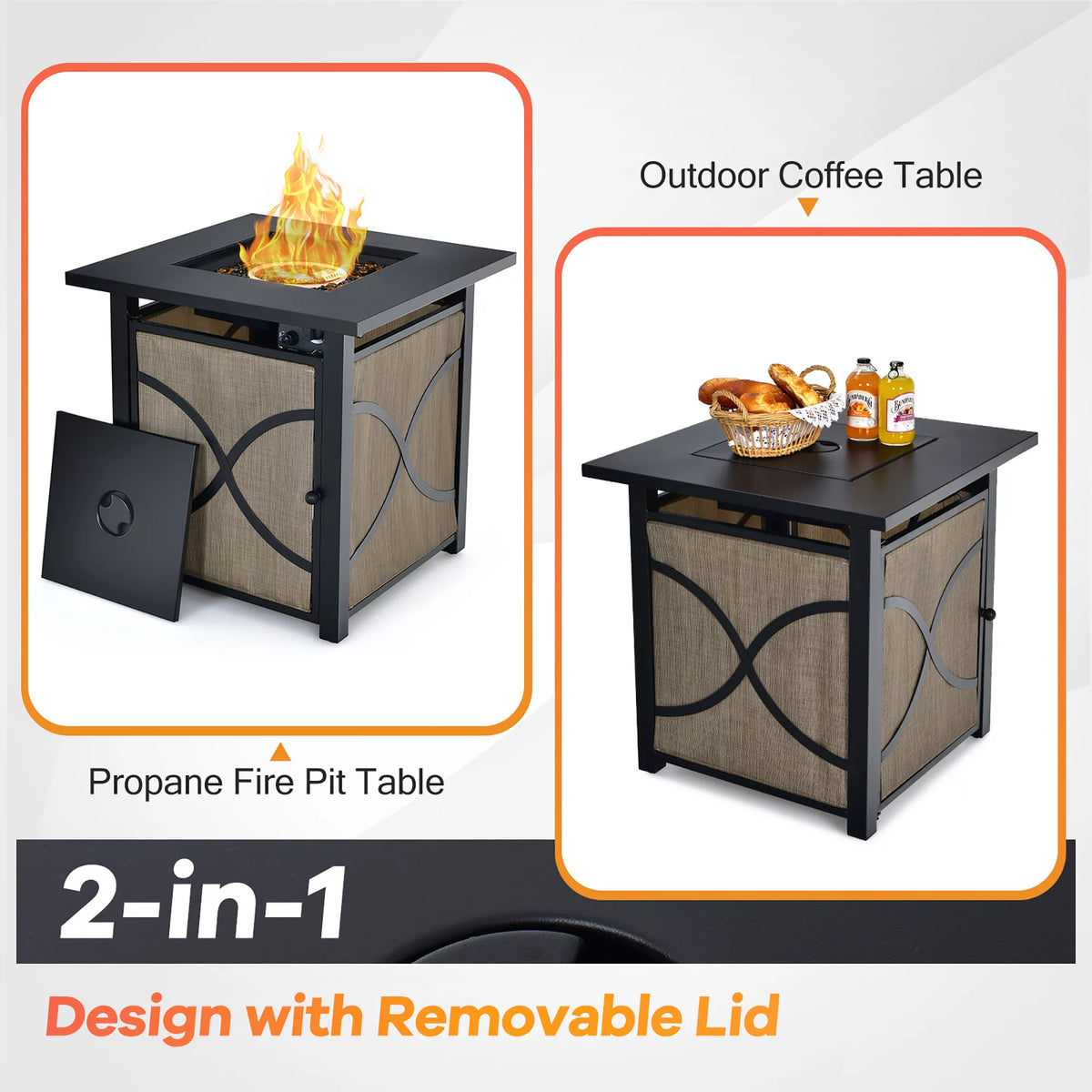 25-Inch Square Propane Fire Pit Table 40000 BTU S310518