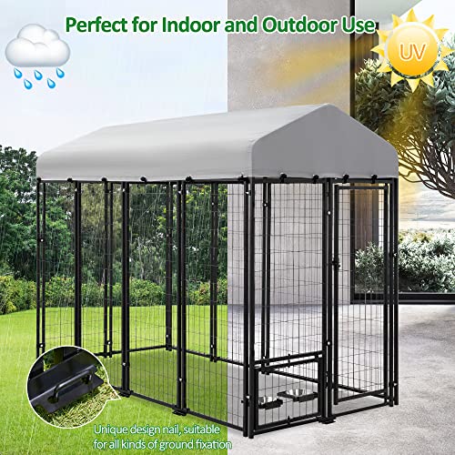 Large Dog Kennel Heavy Duty Welded Wire Steel Cage with Waterproof Cover (8x4x6 ft) I19128