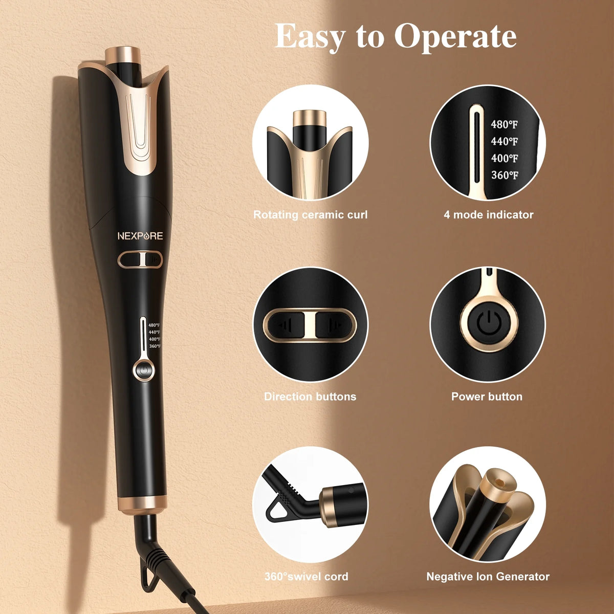 Gold 1" Rotating Barrel Curling Iron J8281