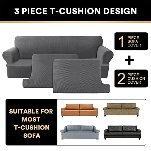 Ivory 3 Pieces Stretch Sofa Covers for T Cushion Sofa O39870