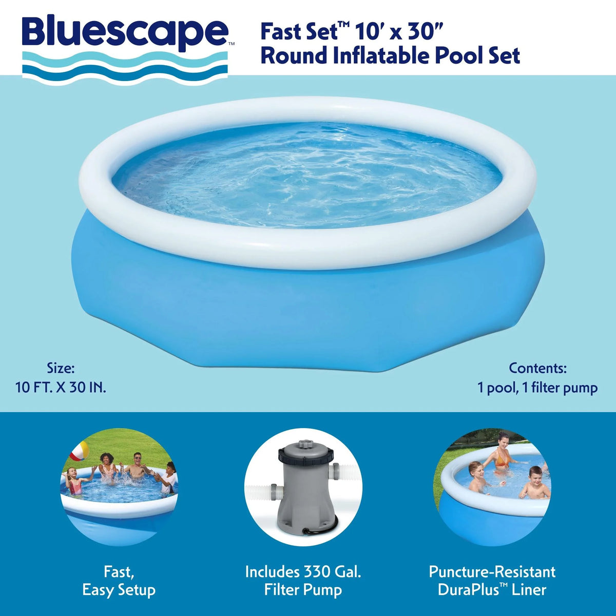 10' x 30" Round Inflatable Above Ground Pool Set P356