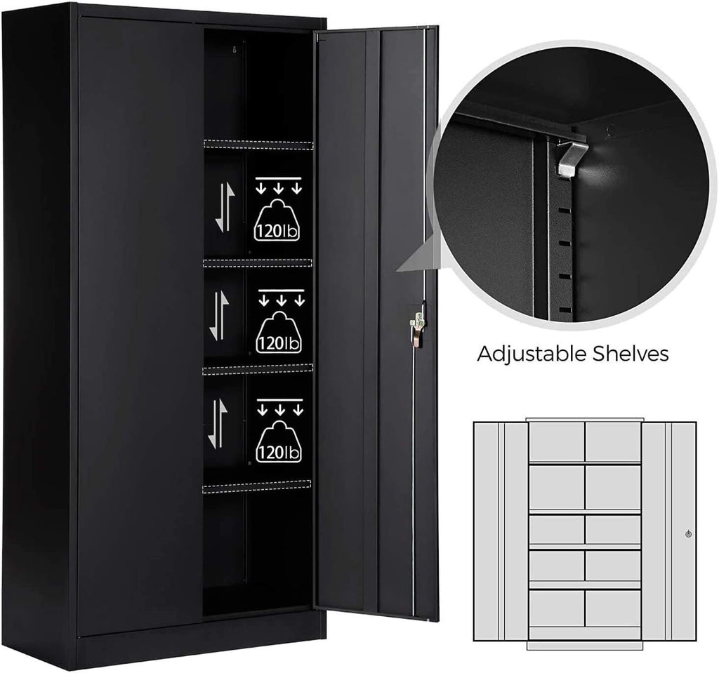 Metal Storage Cabinet with 4 Adjustable Shelves, 72 H, Black S9788