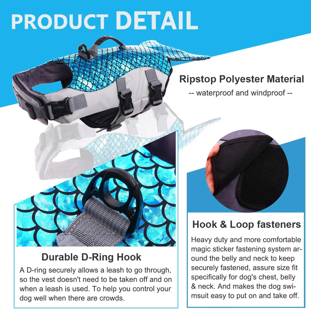 Dog Life Jacket with Rescue Handle, Reflective Adjustable Life Vest J562