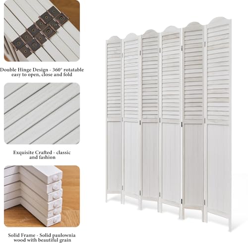 5.75Ft 4 Panel Wooden Louver Room Divider I507141