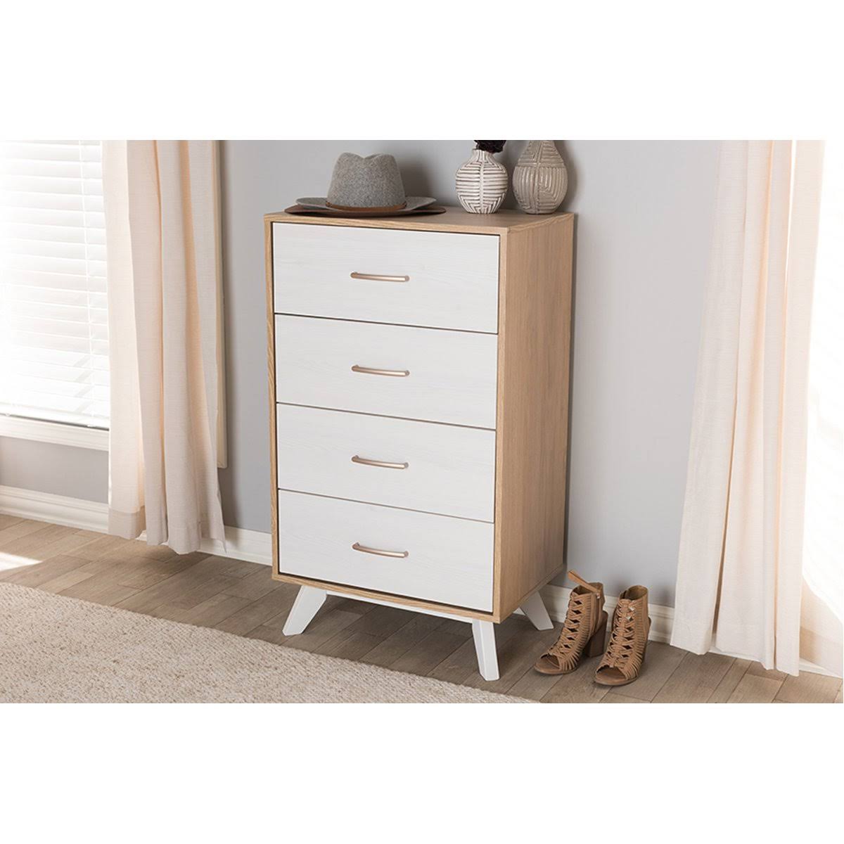 Natural Oak and Whitewashed Wood 4-Drawer Chest D23313