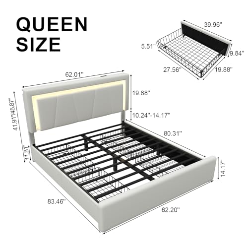 White Full Size Upholstered Platform Bed Frame with 4 Storage Drawers N373