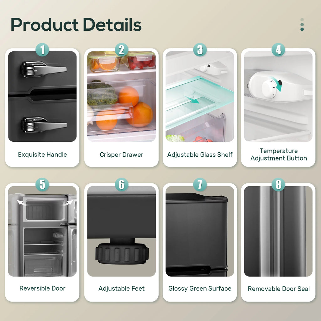 Mini Refrigerator 3.2Cu.Ft Compact Fridge 2-Double Doors with a Freezer X818992
