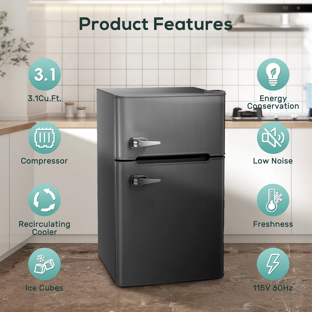 Mini Refrigerator 3.2Cu.Ft Compact Fridge 2-Double Doors with a Freezer X818992